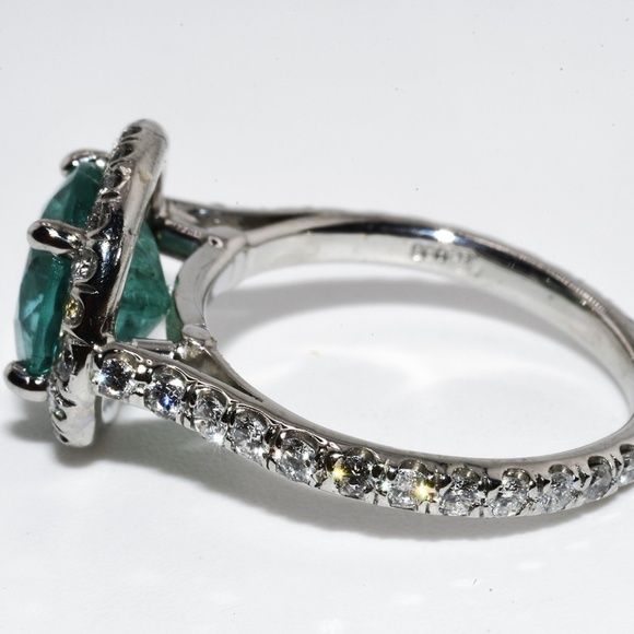 $9,000 Platinum 2.87CT Natural Zambian Emerald & Diamond Cocktail Ring Authentic - Picture 3 of 8